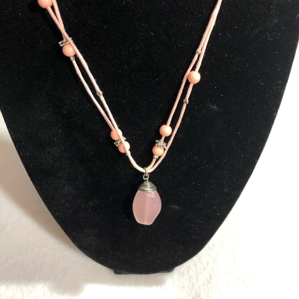 Handmade Pink gemstone boho retro rope necklace - Picture 4 of 12